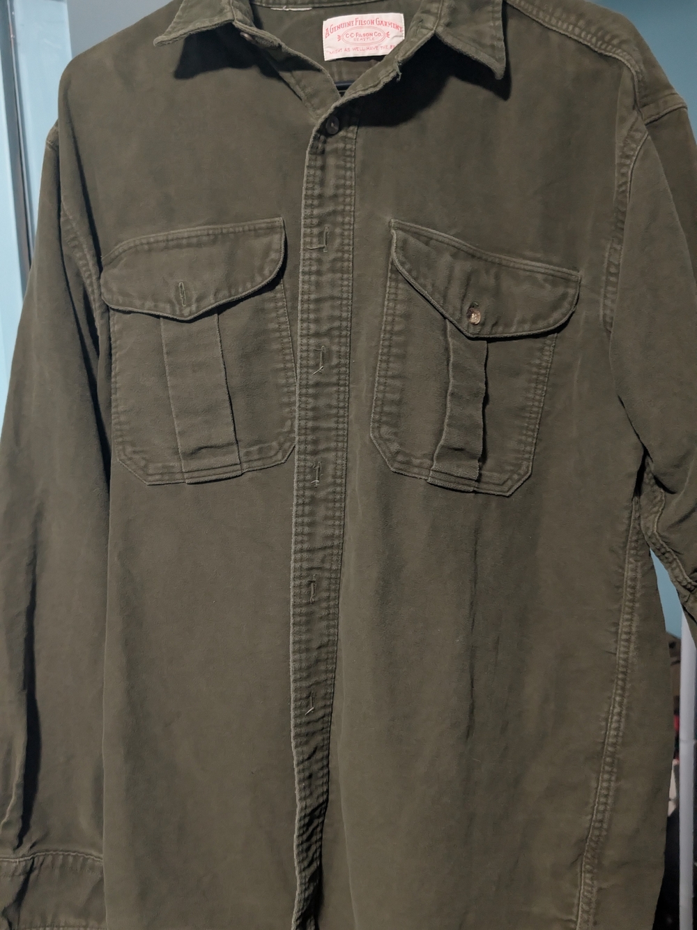 Filson CO Vintage Olive Green Work Shirt Large